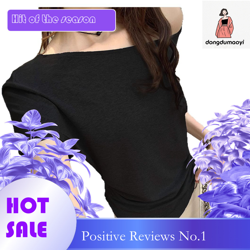 dongdumaoyi One short sleeved T-shirt for women in the summer of 2025, with an irregular design and a slim waist, sloping shoulder collarbone top