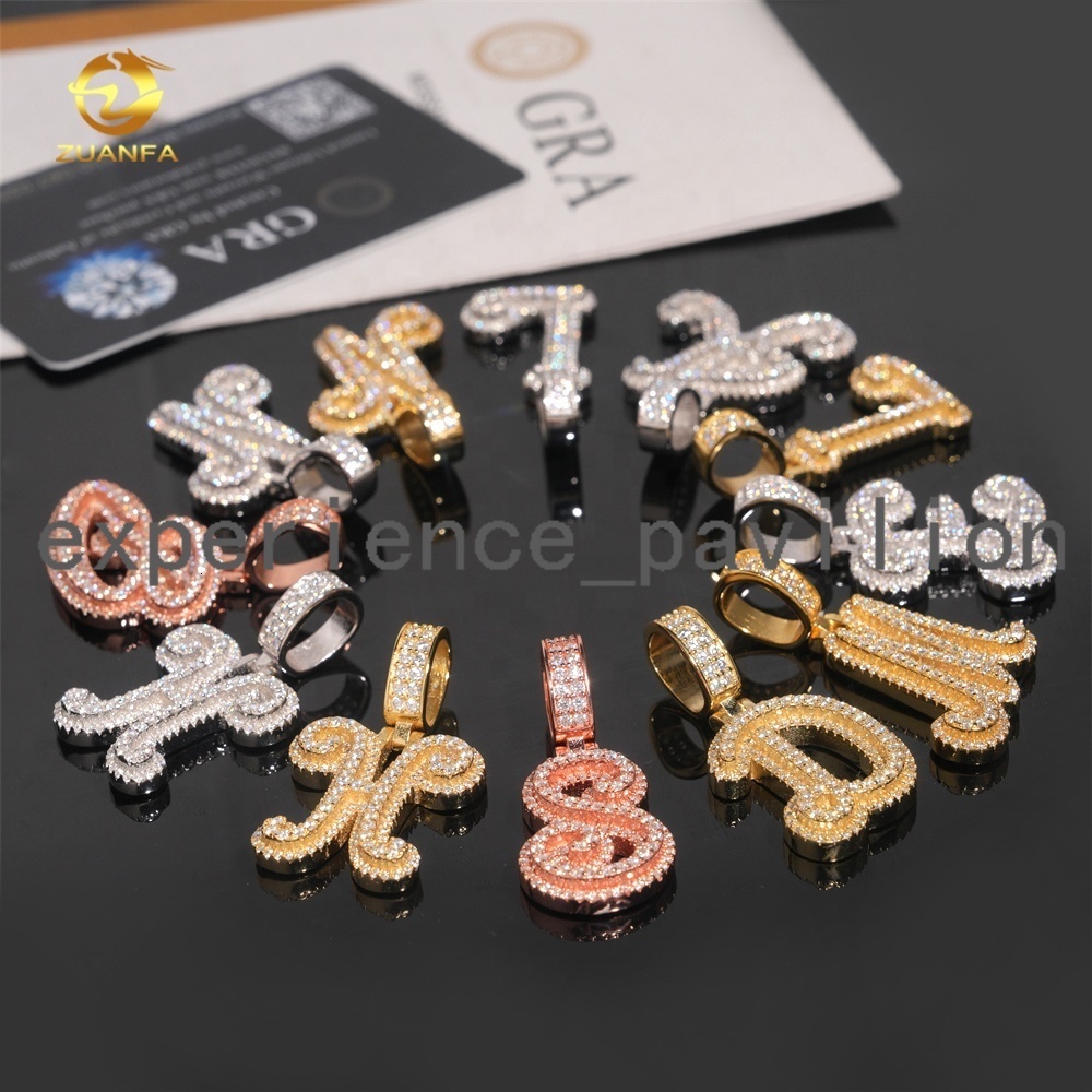 Fine Jewelry Initial Charms Gold Plated 925 Silver Iced Out Hip Hop Customisable Letter Pendant