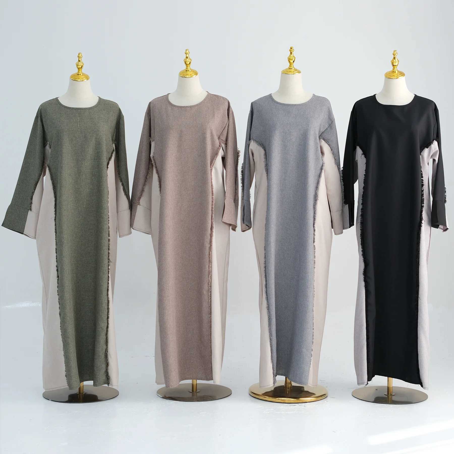 New Moroccan Kaftan Patchwork Muslim Dress Side Color contrast Design Loose Cut Suited for Daily Modest Ramadan Saudi Dressing X250514