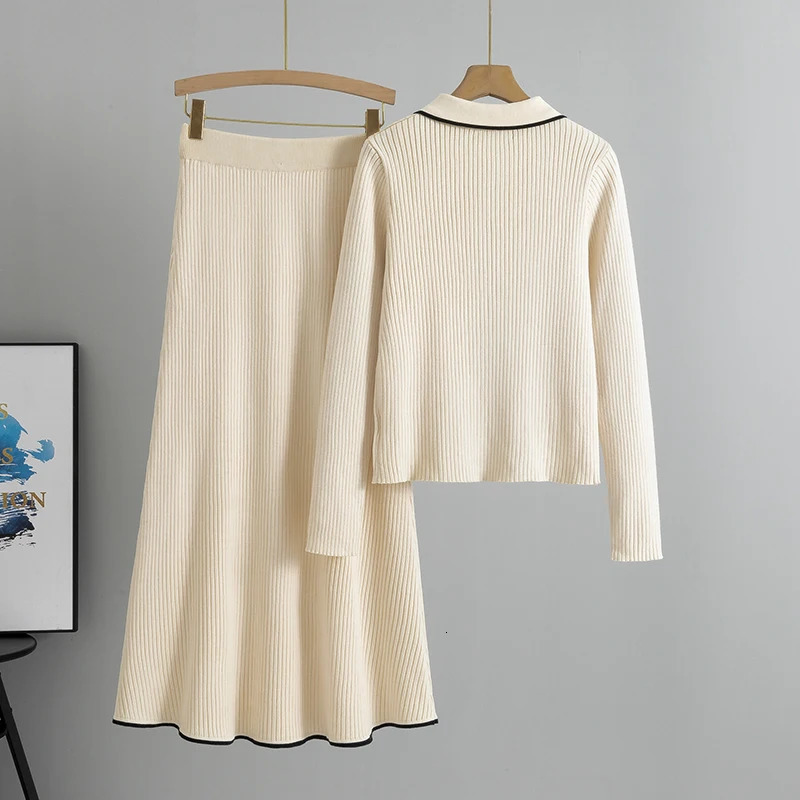 Slim Knitted Two Piece Set for Women Fashion Spring Autumn Long Sleeve Cardigan Sweater Skirt Sets Outfits 250514
