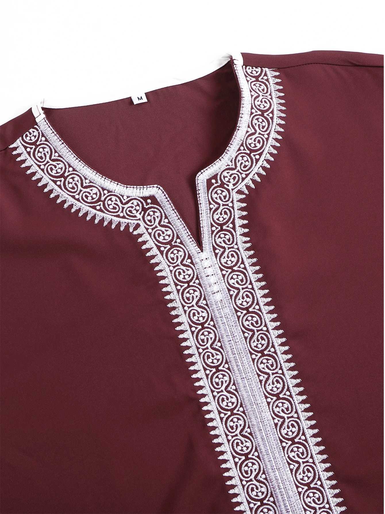 Muslim Mens Short Sleeve Jubba Thobe Solid Color Embroidered Breathable Traditional Islamic Clothing Saudi Arabian Kaftan Abaya X250514