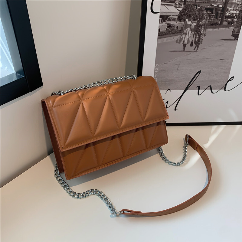Free Delivery Designer Bag Small 2025 New Trendy Korean Version Foreign Style Lingge Chain Embroidered Thread Small Square Mini Crossbody Shoulder Lux