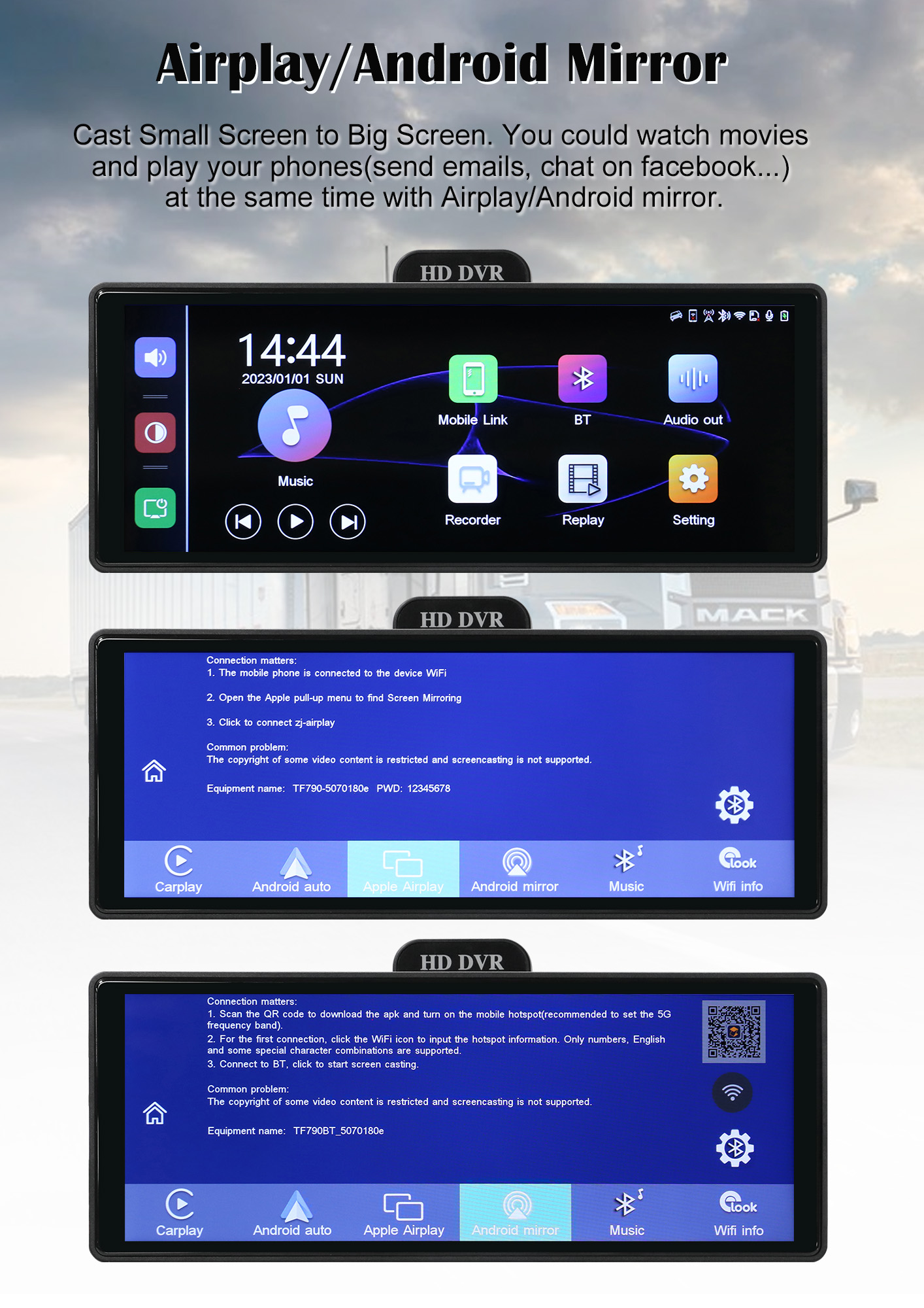 BY-CS102 10.26" IPS Touchscreen Car Display with Dual 1080P Cameras Wireless CarPlay/Android Auto Global Certified & OEM Support