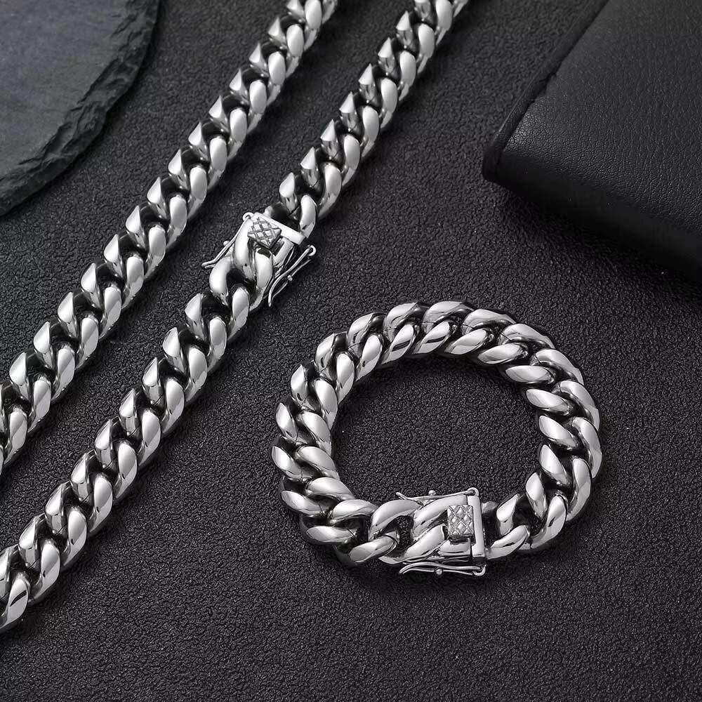 Gilded stainless steel Miami Cuban chain chilled 6mm 14mm hip-hop necklace accessory