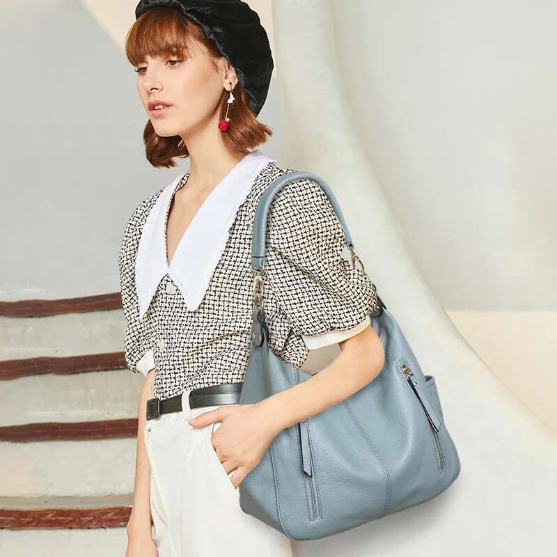 Zency Soft Genuine Leather Handbag High Quality Large Capacity Women's Hobos Shoulder Elegant Classic Female Crossbody Bags