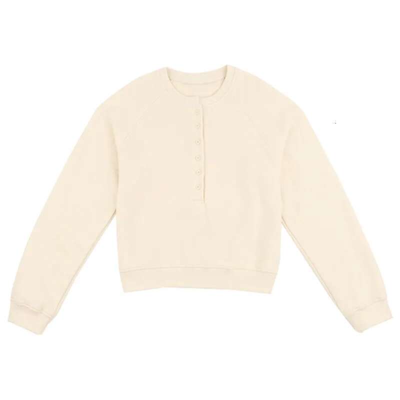 Street Style Cotton Fleece With Button Round Neck Casual Hoodie Women's Pullover Winter Fashion Ladies Tops Woman Cloth Designer