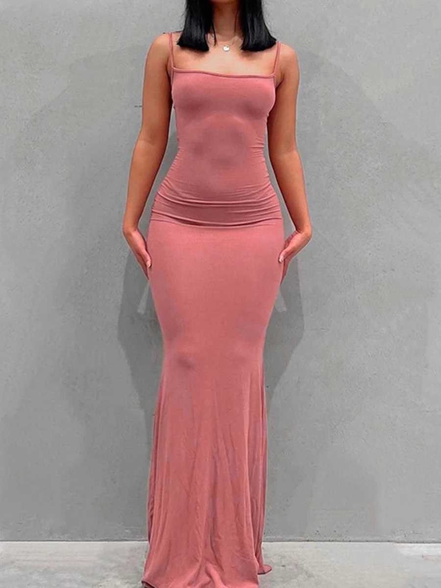 Womens Summer Sling Bodycon Fashion Backless Long Dress Tie-Dye Gradient Spaghetti Strap Sleeveless Party Club DressXJ250514
