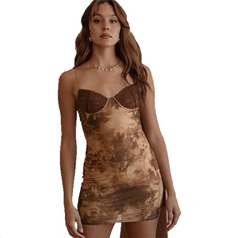 Womens 2025 Spring New Sexy V-neck backless contrasting color slim fit hip hugging suspender dress for women