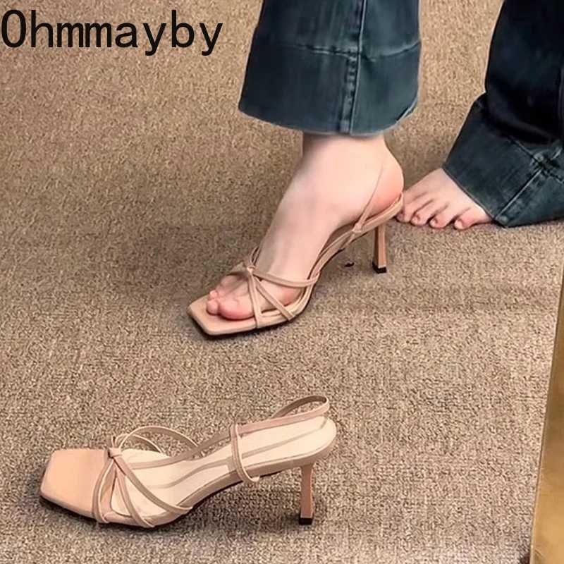 Summer High Heel Women Sandals Fashion Narrow Band Open Toe Dress Shoes Womens Evening Party Nude Pumps W250514
