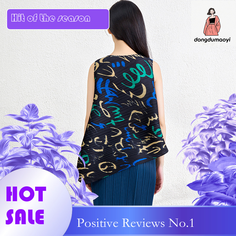 dongdumaoyi Miyake Dazhuang Sleeveless for Women 2025 New Summer Thin Printed T-shirt Loose Look Slim Large Fold Tank Top