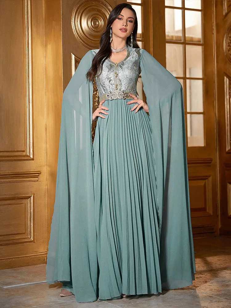Dubai Women Evening Dress Chiffon Extra Long Cape Slve Belted Abaya Muslim Turkey Moroccan Caftan Kaftan Femme Party Vestidos X250514