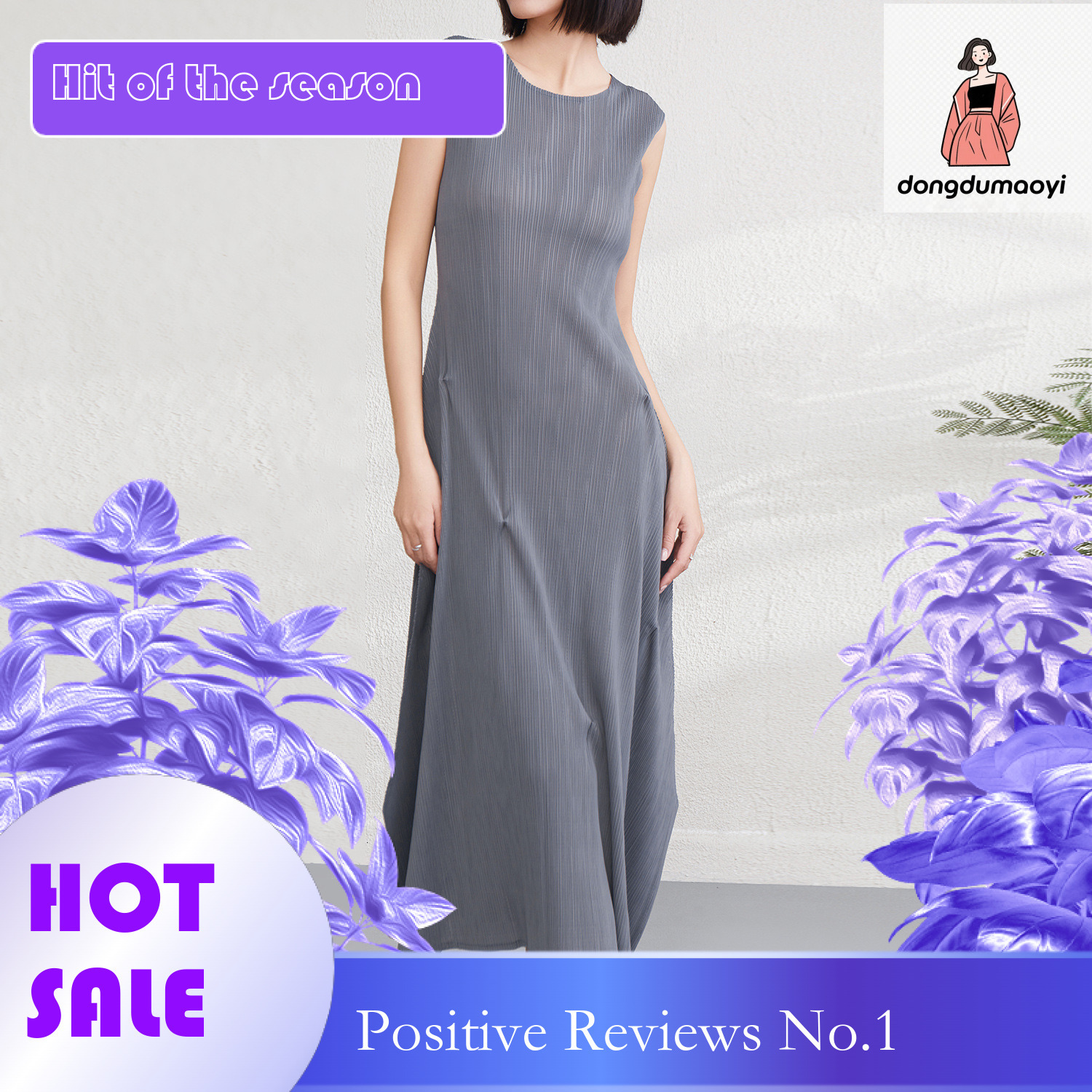 dongdumaoyi Miyake s new pleated dress with irregular temperament for women clothing in the summer of Round neck sleeveless slimming long skirt