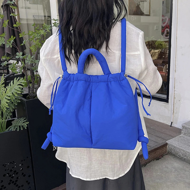 Women Handbags Large Capacity Puffer Tote Bag Nylon Down Cotton Lightweight Dualuse Shoulder Bags Drawstring Bucket Handbag 250514