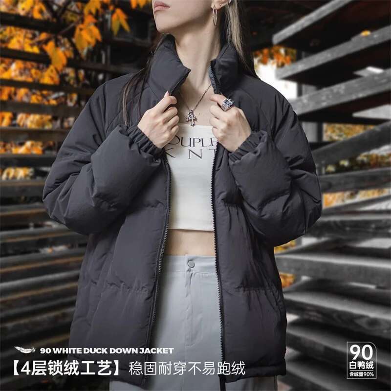 Maden Women Autumn Winter 90% White Duck Down Thickened And Warm Stand Collar Outerwear Coat Windproof Jacket