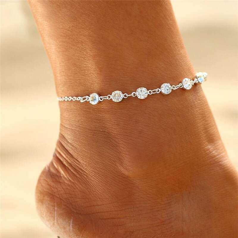 Elegant, simple, personalized, studded beach chain, summer alloy sparkling dia versatile accessory, women's ankle chain
