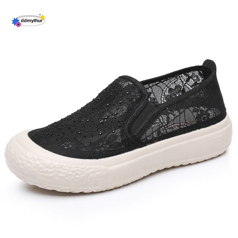 Thick soled fisherman spring and summer new breathable lace mesh singles lazy one foot casual women's shoes, trendy ddmythur