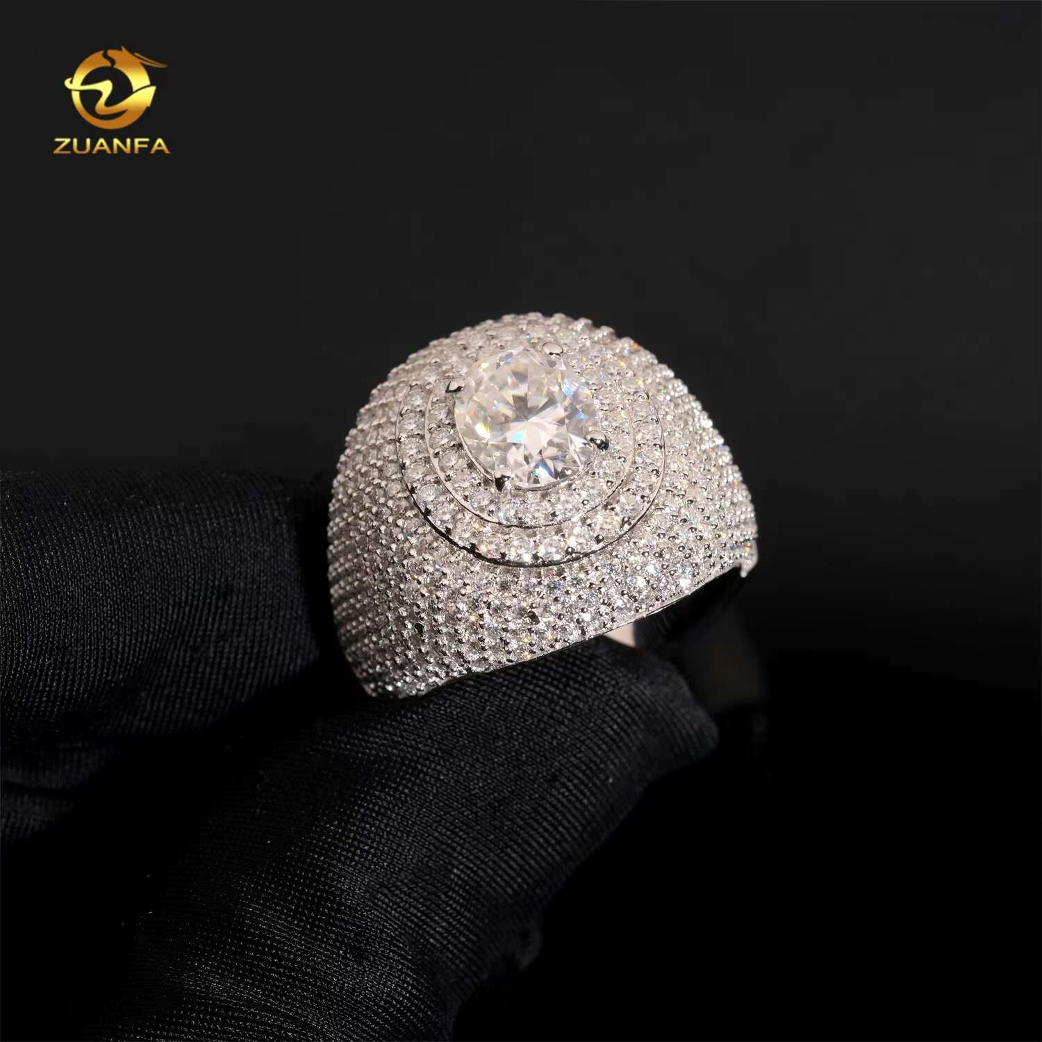 Custom High Quality Iced Out Men Hip Hop 925 Sterling Silver Oval 3ct VVS Moissanite Rings