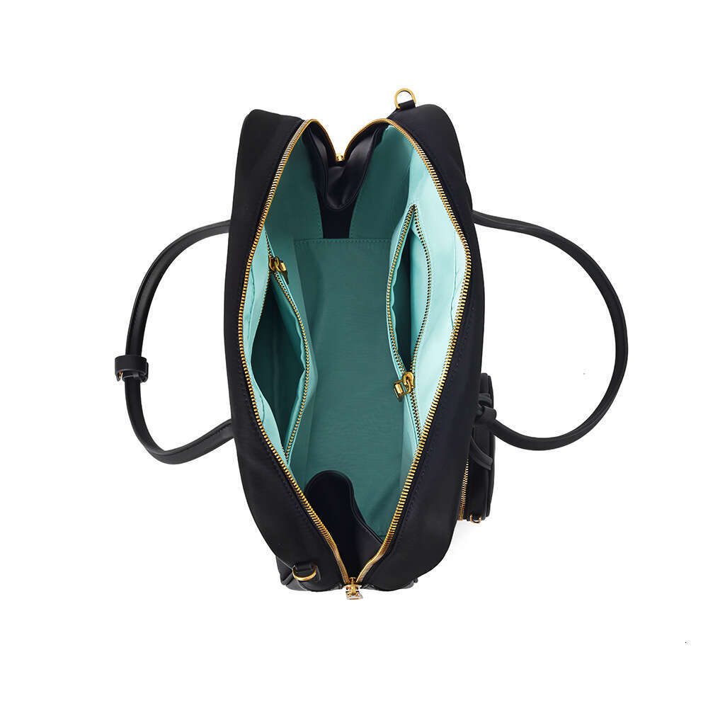 Nylon Waterproof Fabric Spliced Cowhide Bowling Large Capacity Commuting Office Single Shoulder Crossbody Bag, Women's Bag