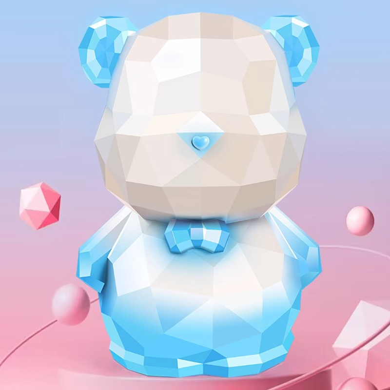 Blue and white standing gem bear money box