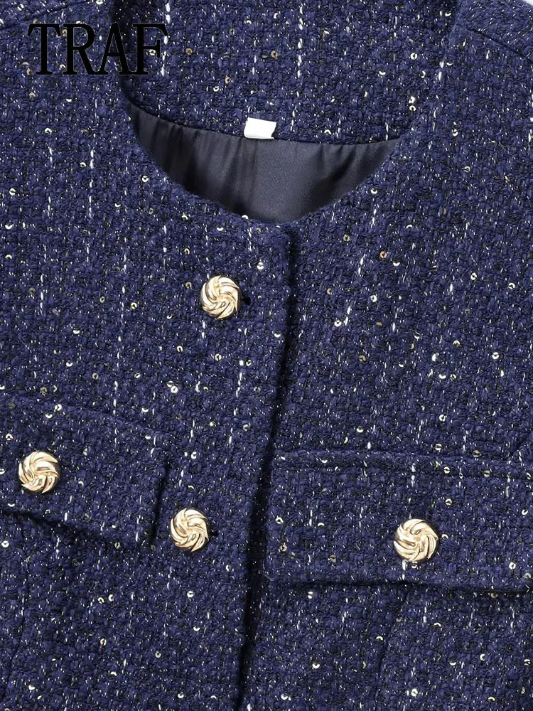 Autumn 2025 vintage casual chic womens top with pure gold buttons Oneck short sleeved vest fashion 250506