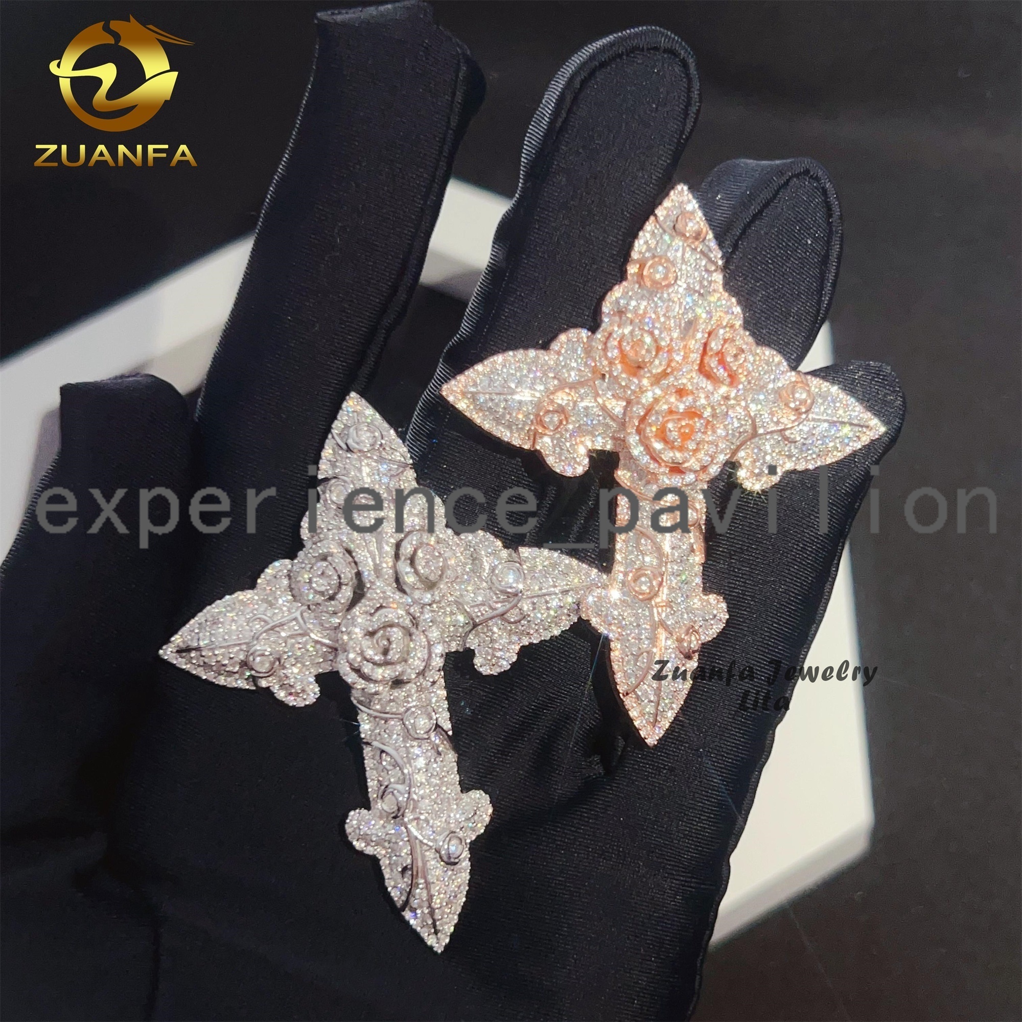 Iced Out Jewelry Hip Hop Style Solid 2.5 Tall Custom 925 Sterling Silver Cross Rose Moissanite Diamond Pendant