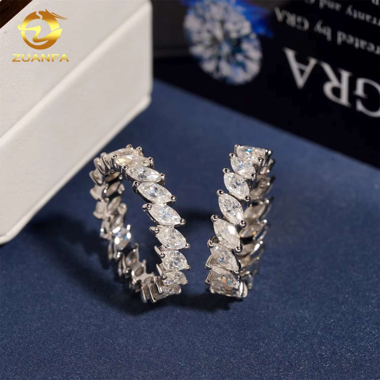 Pass Diamond Tester 925 Sterling Silver Marquise Hip Hop Eternity Band Moissanite Diamond Ring