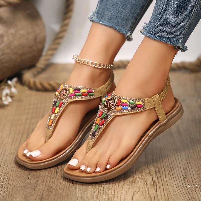 Bohemian Style Flat for Women Clip Toe Gladiator Sandals woman Retro Summer Casual Beach Shoes Anti Slip Flip ps