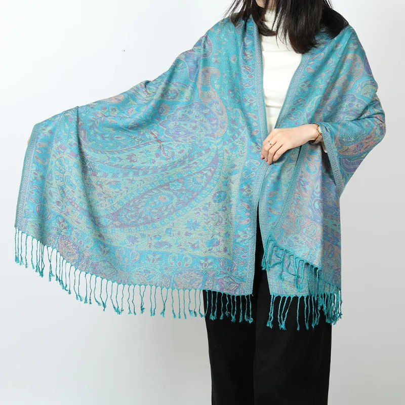 Paisley Pashmina Women Silky Jacquard Scarf Ethnic Style Fringed Scarves Soft Long Shawls and Wraps for Lady Bufandas 250514