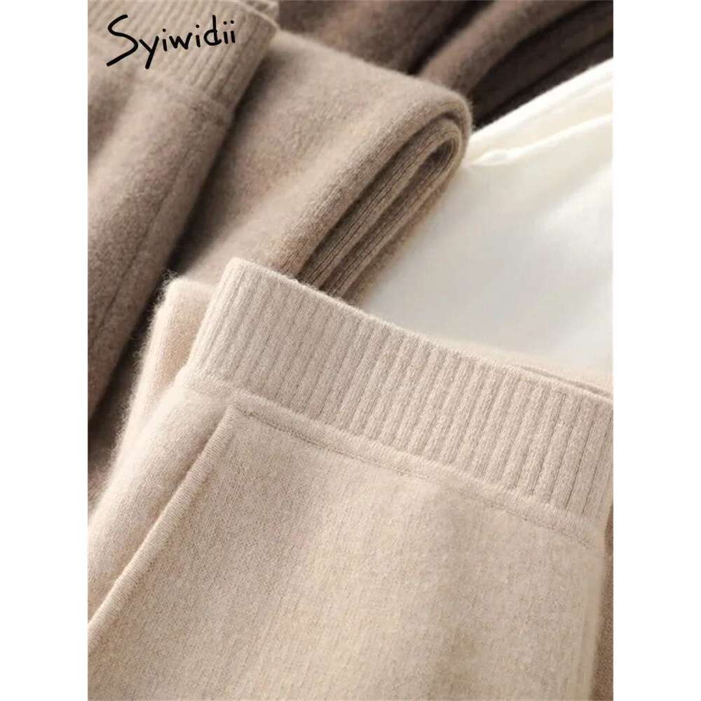 Syiwidii Knitted Women Pants Fall Winter 2023 Korean Fashion High Waist Wool Wide Leg Sweatpants Casual Straight Loose Trousers