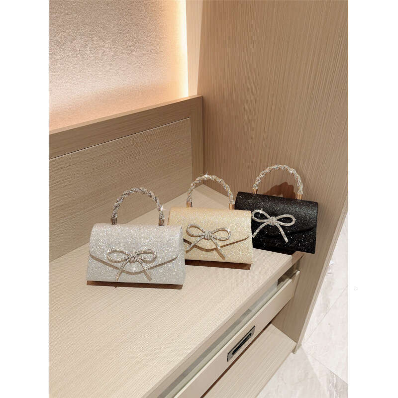 Luxury banquet bag, versatile dress, handbag, crossbody, socialite, fashionable diamond studded bow chain bag