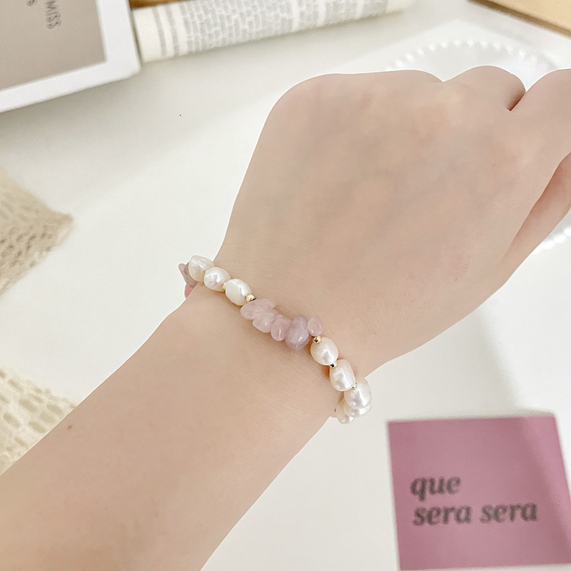 version personalized fashion Korean style strawberry crystal jewelry electroplated 14K pearl copper zirconium elastic bracelet