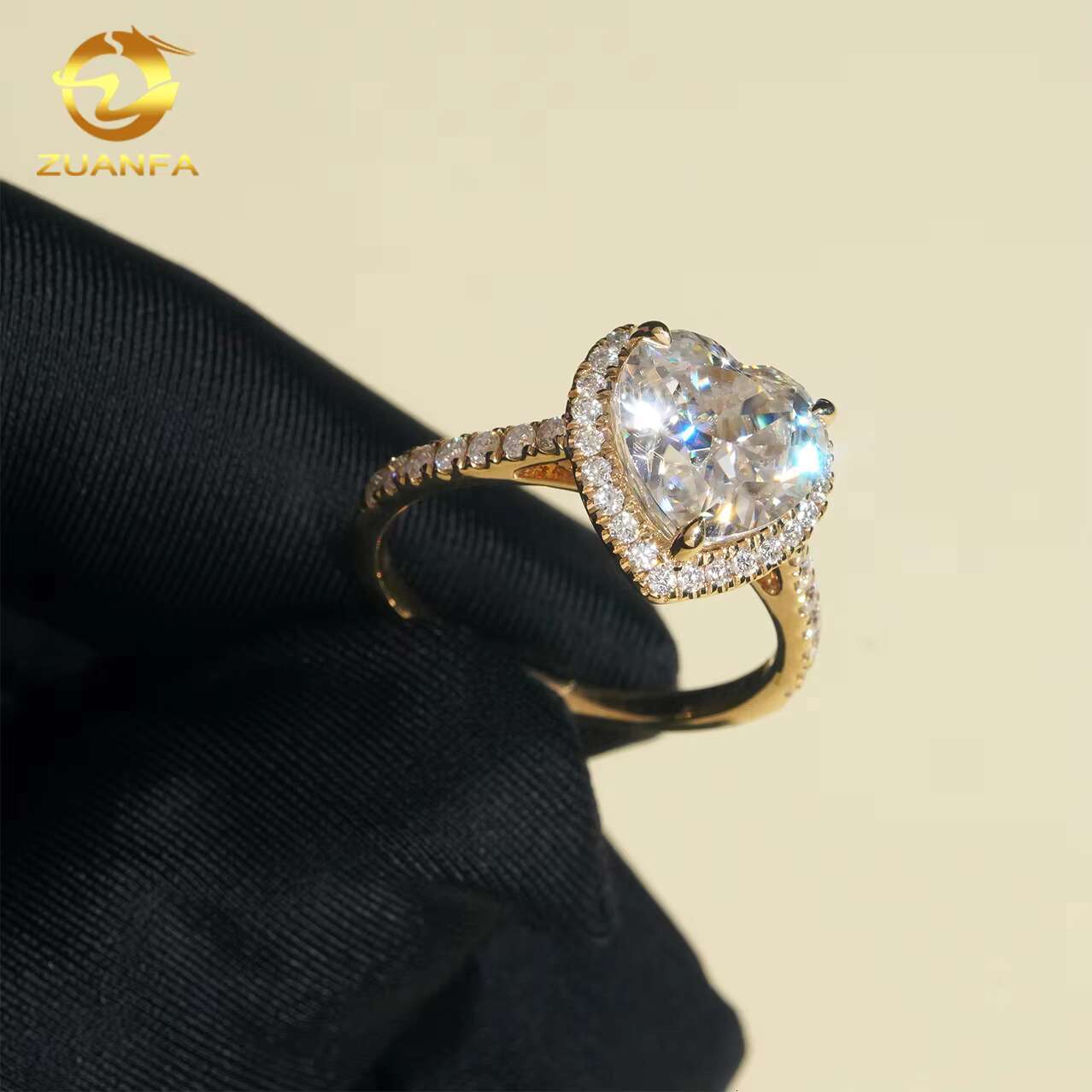 Pass Diamond Tester Hot Selling 3ct Rings 14k Gold Heart Moissanite Engagement Ring for Women