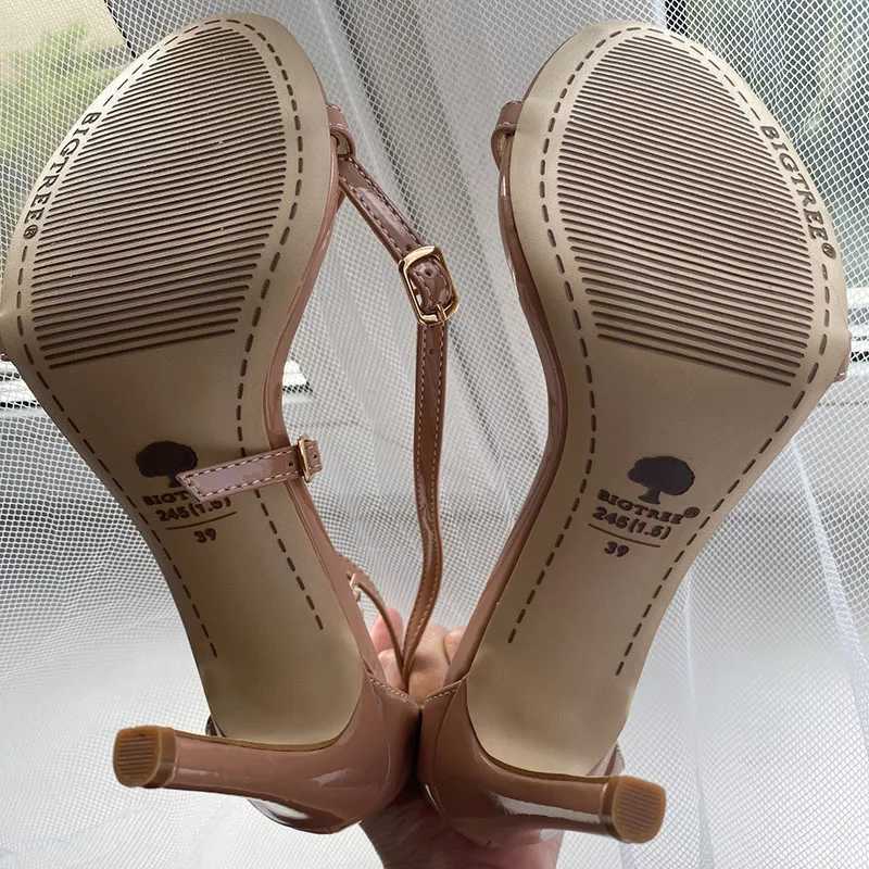 Women Summer 8cm 11cm High Heels Fetish Sandals Gladiator Platform Strap Glossy Leather Sandles Lady Nude Low Heels Party Shoes W250514