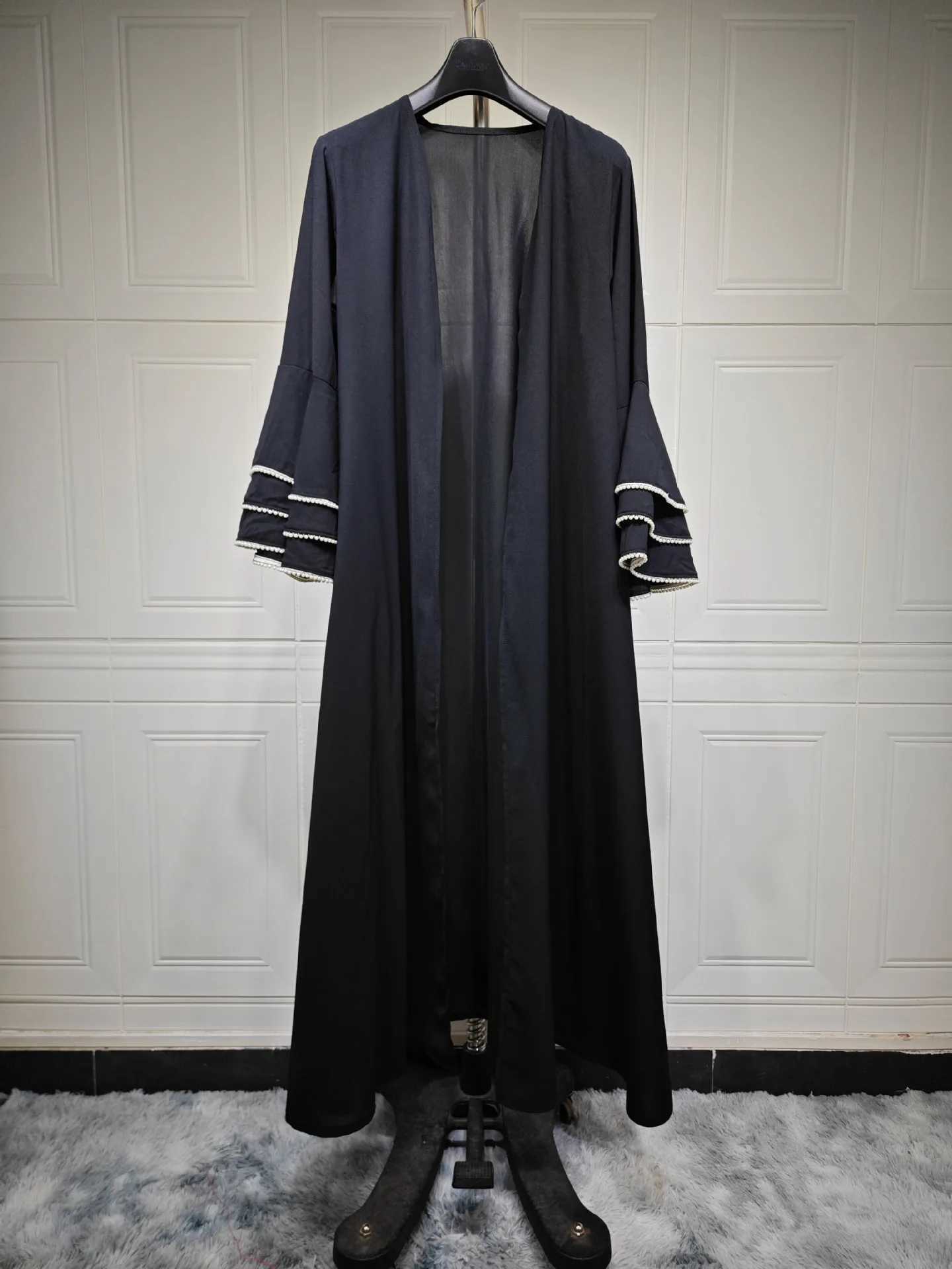 Pearl Beaded Open Kimono Abaya Women Muslim Dress Ramadan Eid Mubarak Djellaba Arab Robe Islamic Clothing Dubai Kaftan Jalabiya X250514