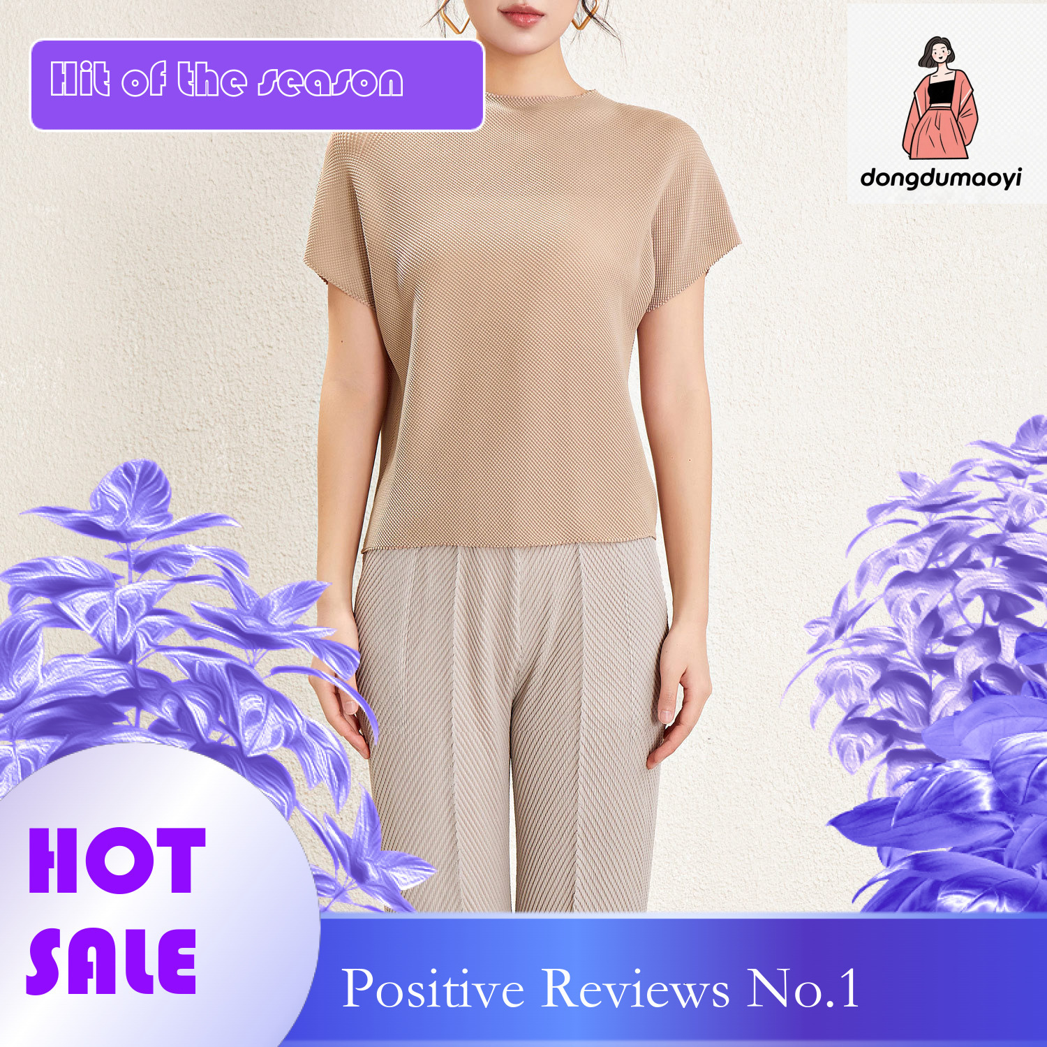 dongdumaoyi Miyake T-shirt women's 2024 summer new high-end pleated casual loose fashion age reducing versatile slimming top