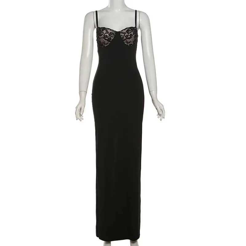 Lace Trim Sexy Backless Party Club Birthday Maxi Y2K Dress for Women Summer 2024 Sleeveless Bodycon Split Long Dresses OutfitsXJ250514