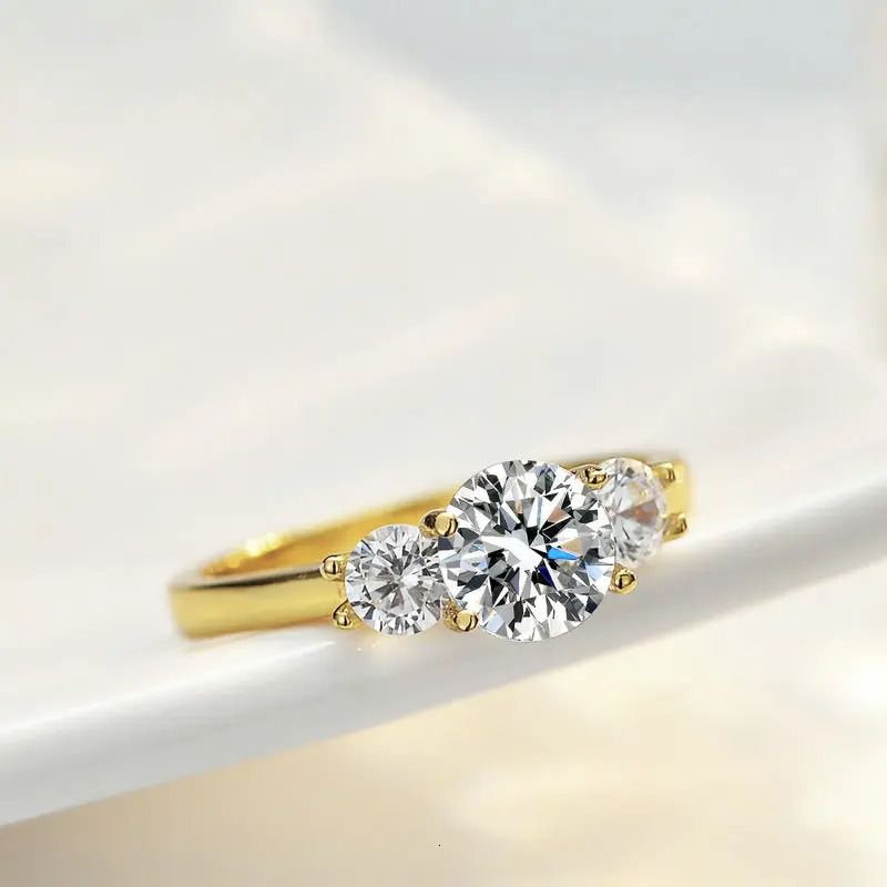 OXTAO 3 Stone Engagement Rings for Women 925 Sterling Silver Jewelry 6.5mm Wedding Rings VVS1 D Ring Jewelry 250509