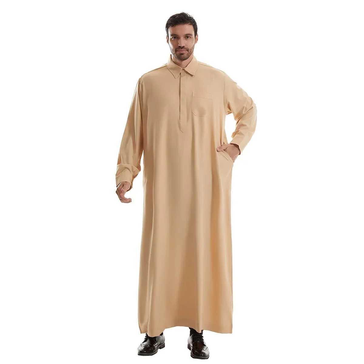 Muslim Mens Robes Qatar Robe Pocket Design Arab Middle Eastern Mens Wear Arabic Jubba Thobe Daffah Dishdasha Kaftan Abaya Dress X250514