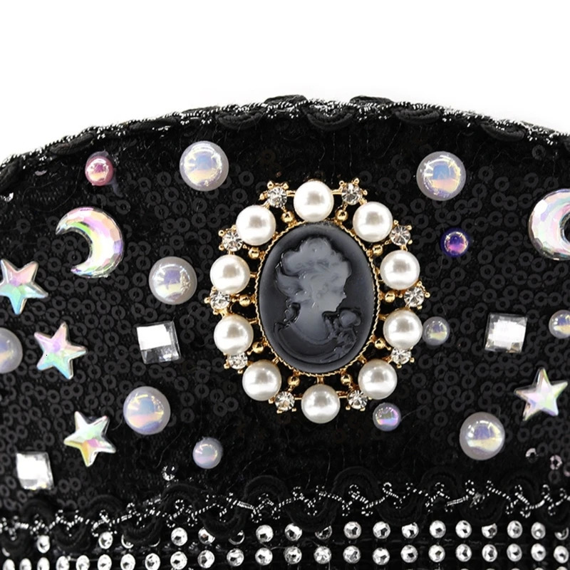 652F Bridal Captain Hat Jeweled Rhinestones for Women Bride Hat Sparkling Sequins Eye-catching Po Props 250513
