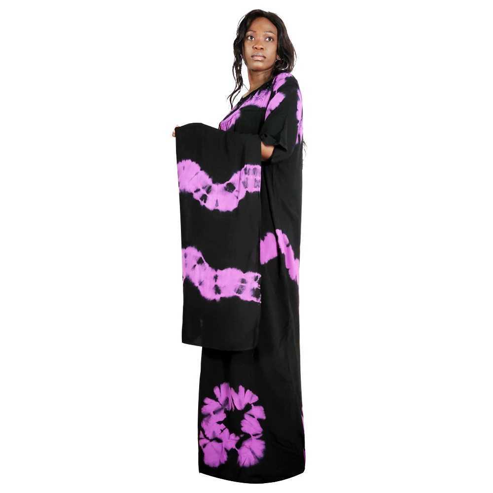 2025 New Summer Pure Cotton Tie-Dye Long Loose Muslim Dress with Scarf Sparkle Embroidery Breathable Comfortable Maxi Abaya X250514