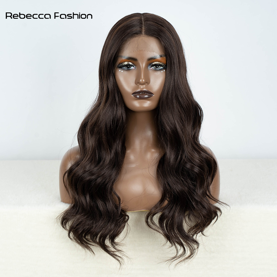 Rebecca Fashion Synthetic Lace Front Wigs For Women 24 Inch Highlight Honey Brown Body Wave Wig Ombre Blonde Lace Wig Synthetic Cosplay Wig