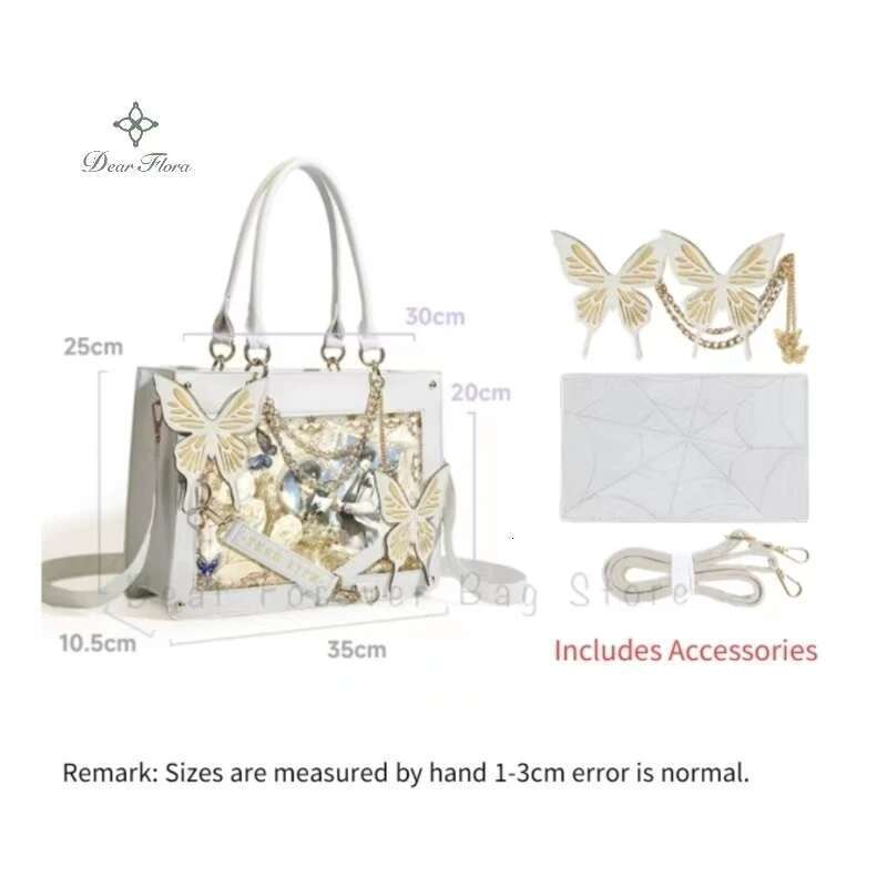Y2K Labyrinth Butterfly Spider Web Letter Chain Handbags DIY Transparent Ita Lolita Gothic Tote Vintage Fashion Shoulder Bag