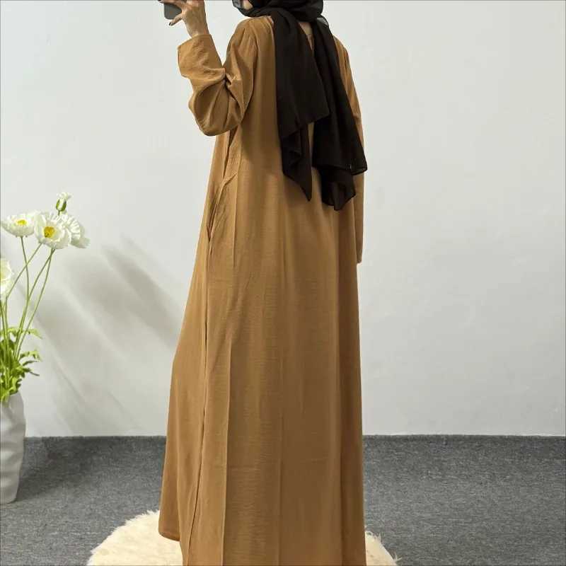 Abaya Muslim Modest Dresses Islamic Clothing Long Slve Solid Loose Casual O-neck Maxi Inner Dress Women Ramadan Prayer Dresses X250514