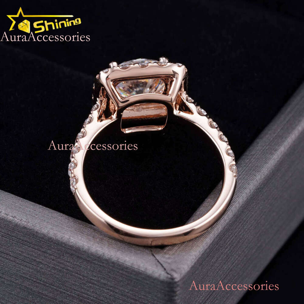 14K Solid Rose Gold Cluster Pave Band Design Lab Grown Dias Engagement Jewelry