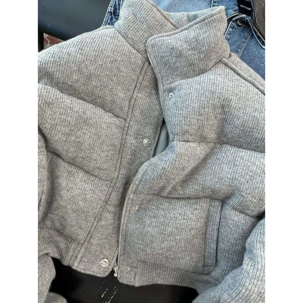 High end Grey Cotton Quilted Jacket for Winter Coats Loose Short Stand up Collar Thickened Warm Parka Coat Women Clothing