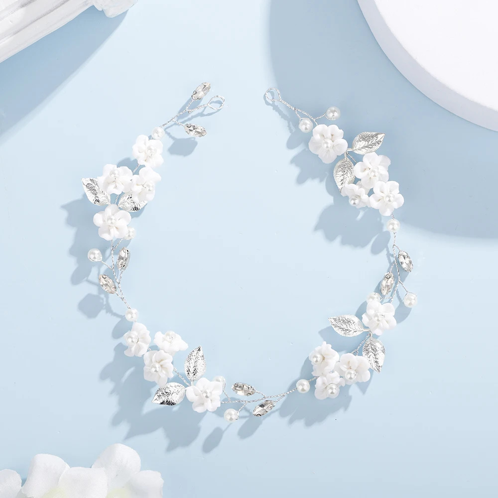 Silver Gold Floral Rhinestone Bridal Headband Handmade Women Pearl Leaf Wedding Headpiece Tiaras Bridesmaid Hair Accessories 250509