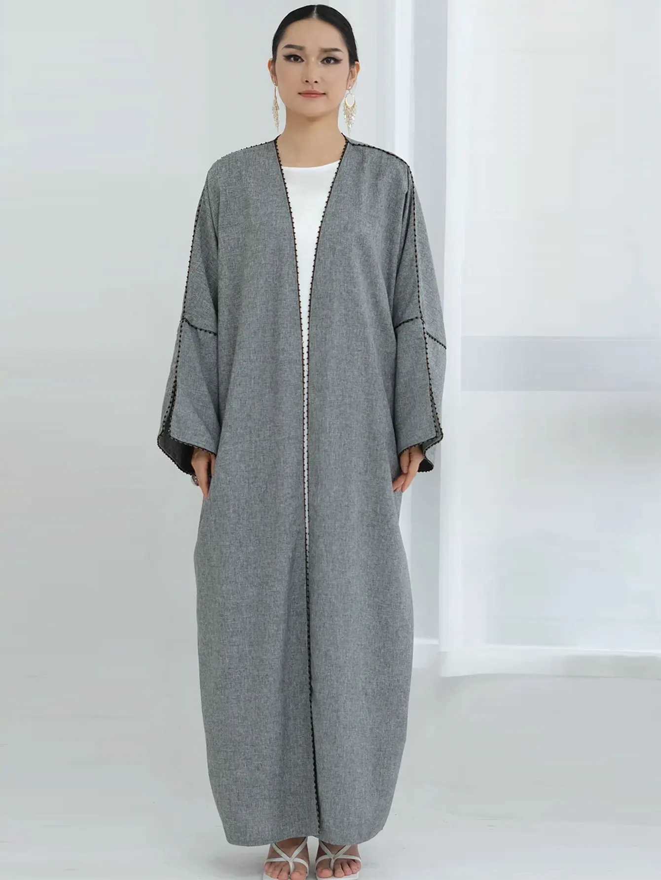 2025 New Cardigan Open Modest Kaftan Dubai Muslim Kimono Abayas For Women Kaftan Dresses Islamic Slit Slves Eid Ramadan Robes X250514