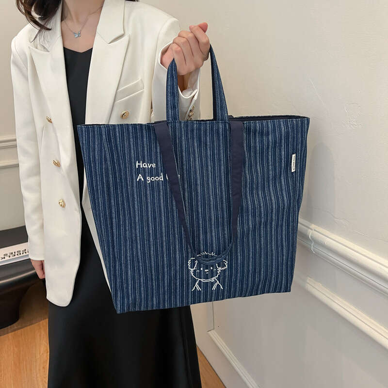 New Denim Women's Crossbody Bag, Embroidered Tote On Both Sides, Korean Style Casual Large Capacity Shoulder Bag For Women