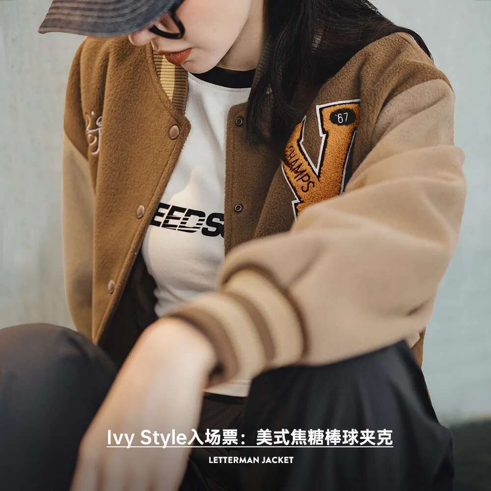 Maden Vintage Collegiate Baseball Jacket with Letter Embroidery Woolen Thicker Short Versatile Coat for Women's Fall and Winter