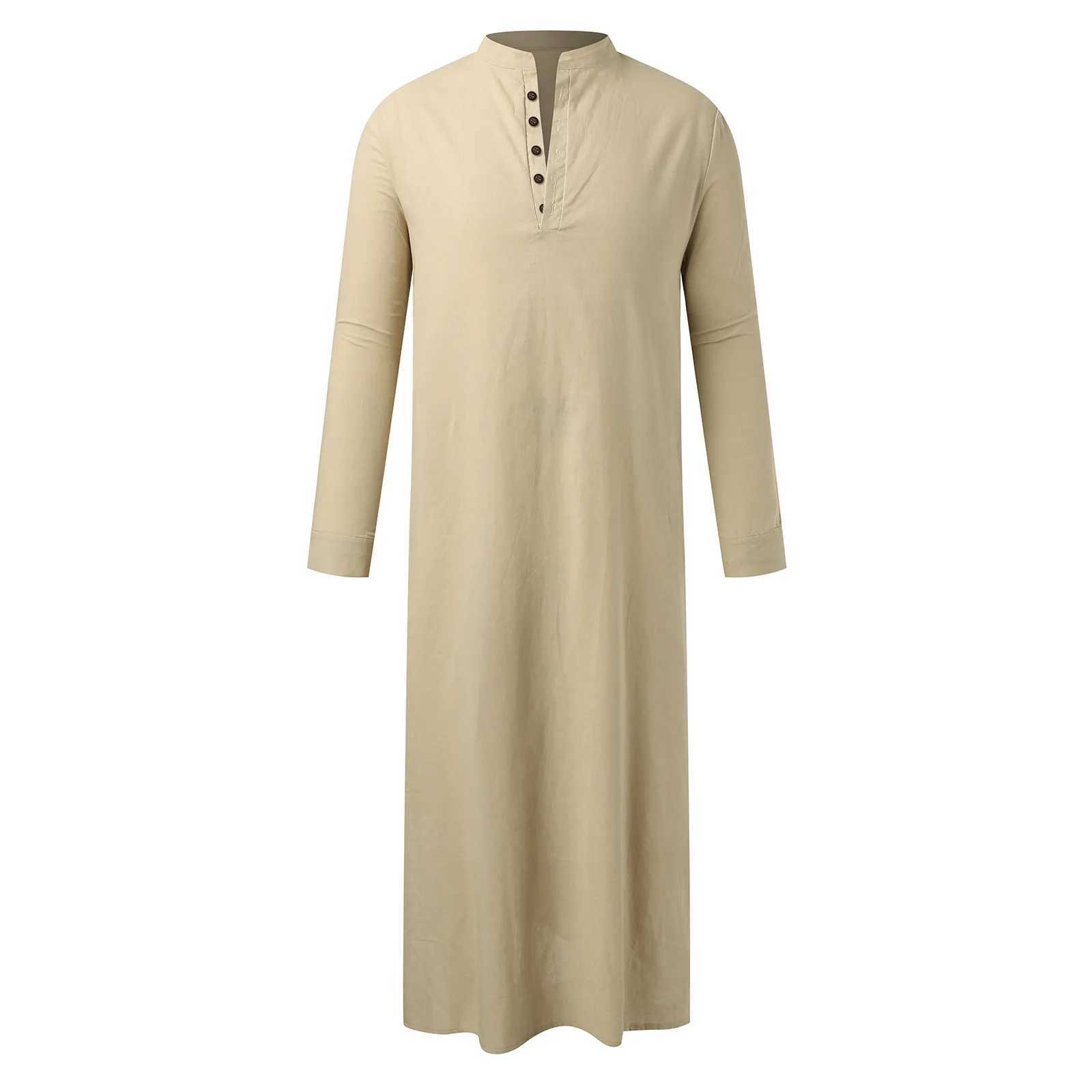 Summer Holiday Masquerade MenS Clothing Mens Middle Arabic Style Simple Long Mens Button Muslim Robe Long Sleeve Robe Side Ropa X2505141